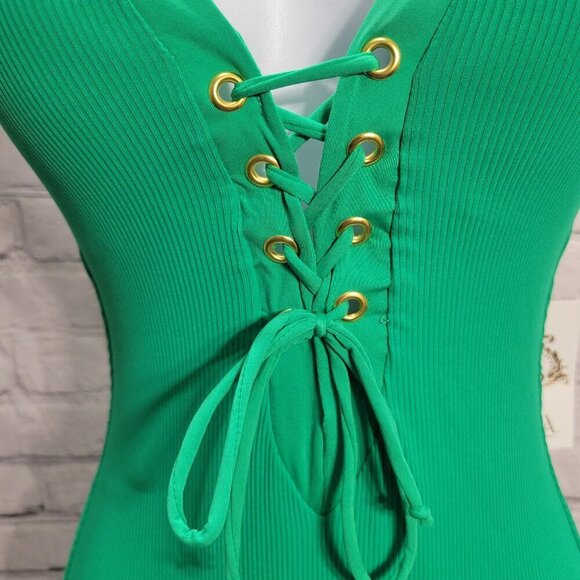 BECCA Modern Edge Rib Plunge One Piece Women's Swimsuits - Picture 2 of 8